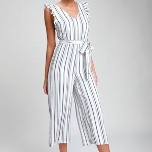 Lulus Cape Cod Cutie Navy Blue and White Jumpsuit